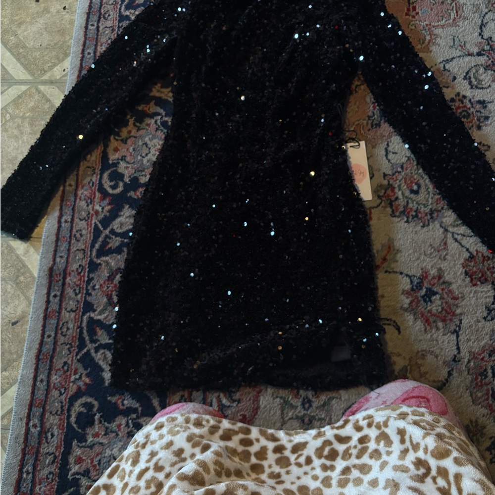 Black Sequin Long Sleeve Dress
